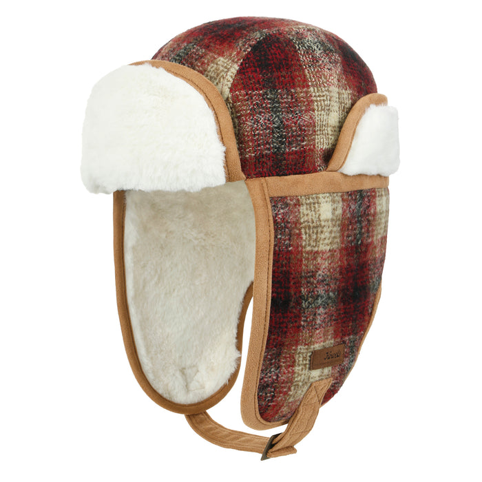 ililily Howels Wool Plaid Pattern Aviator Trapper Trooper Faux Fur Ear Flaps Hat
