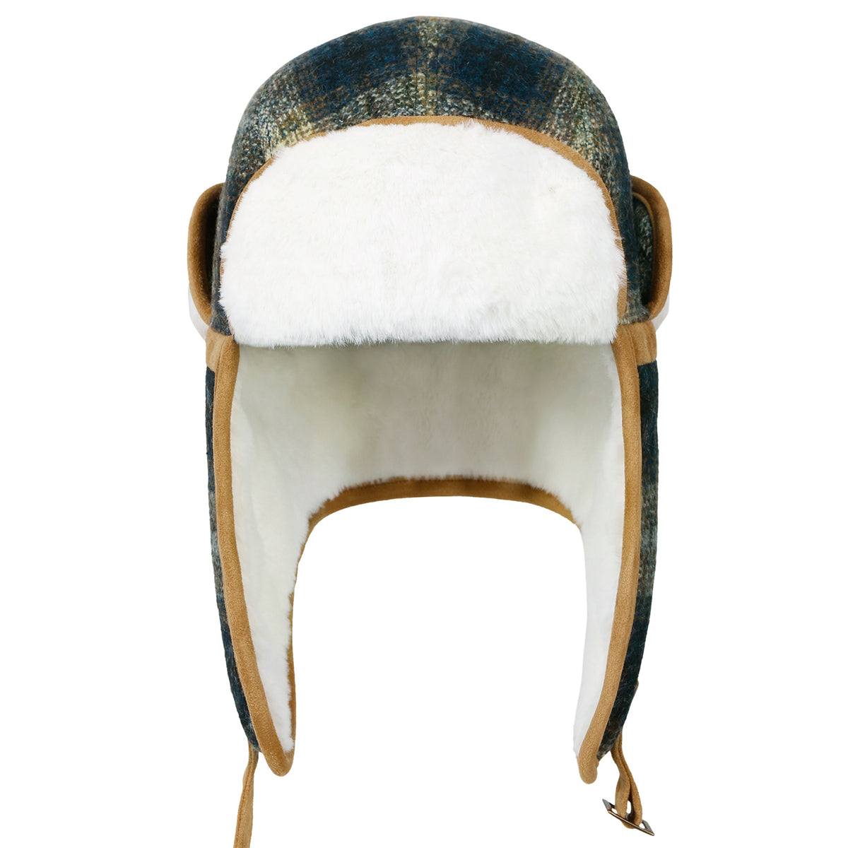 ililily Howels Wool Plaid Pattern Aviator Trapper Trooper Faux Fur Ear Flaps Hat
