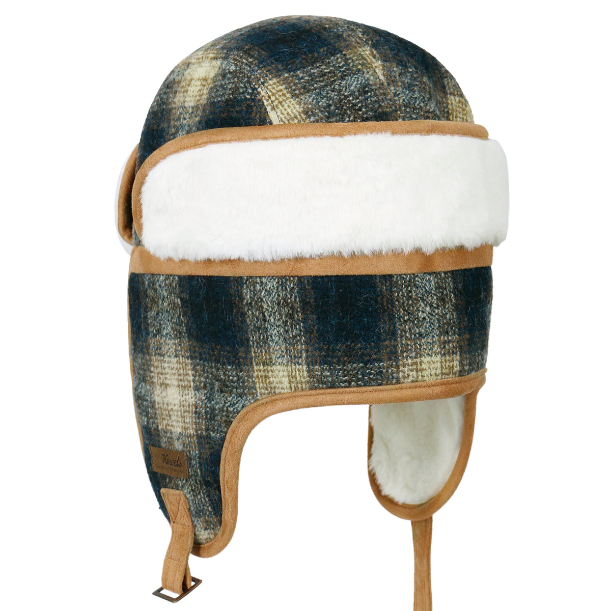ililily Howels Wool Plaid Pattern Aviator Trapper Trooper Faux Fur Ear Flaps Hat