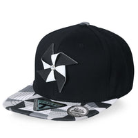 ililily Rubber Pinwheel Baseball Cap Mosaic Pattern Flat Bill Snapback Hat