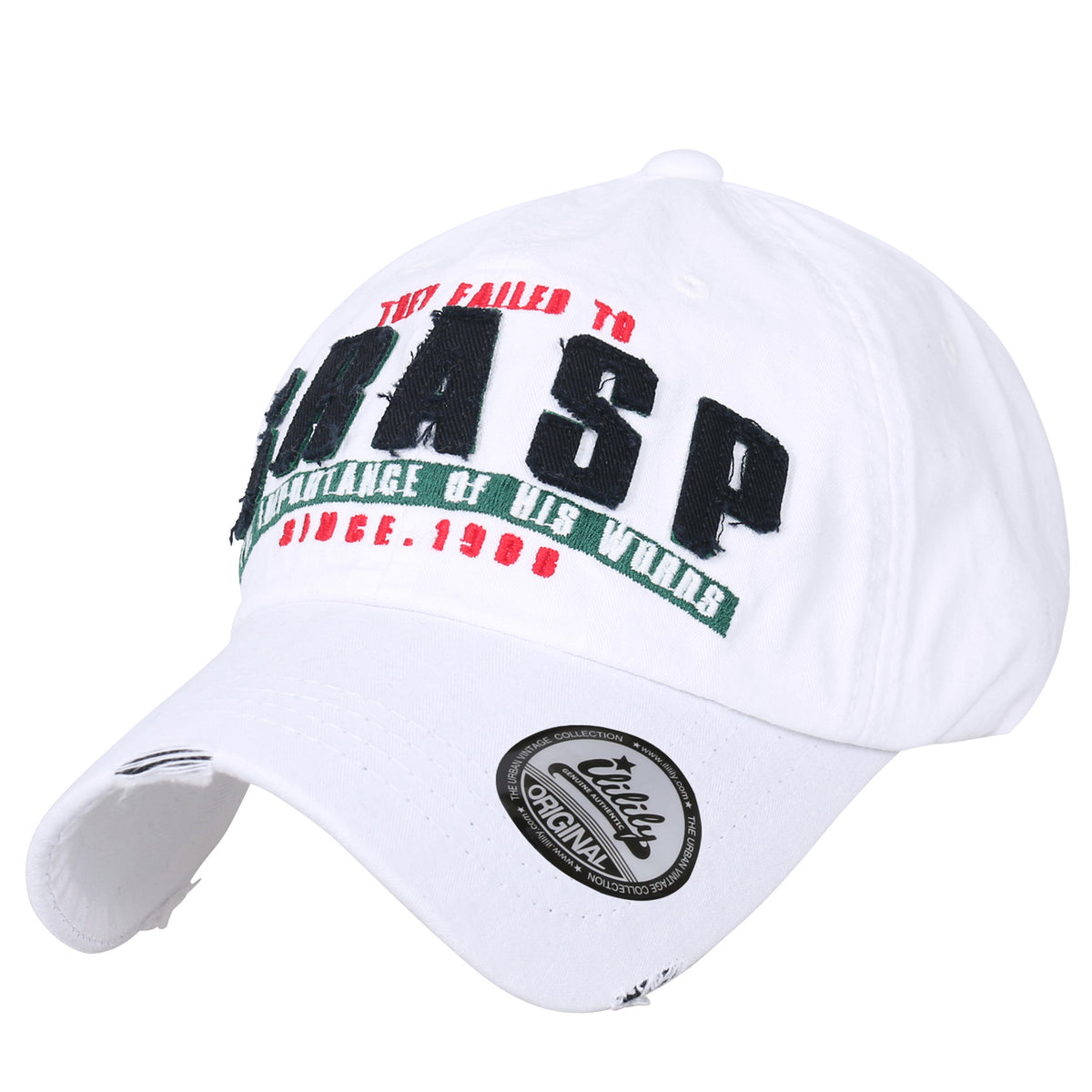 ililily Washed Cotton GRASP Letter Patch Vintage Trucker Hat Casual Baseball Cap