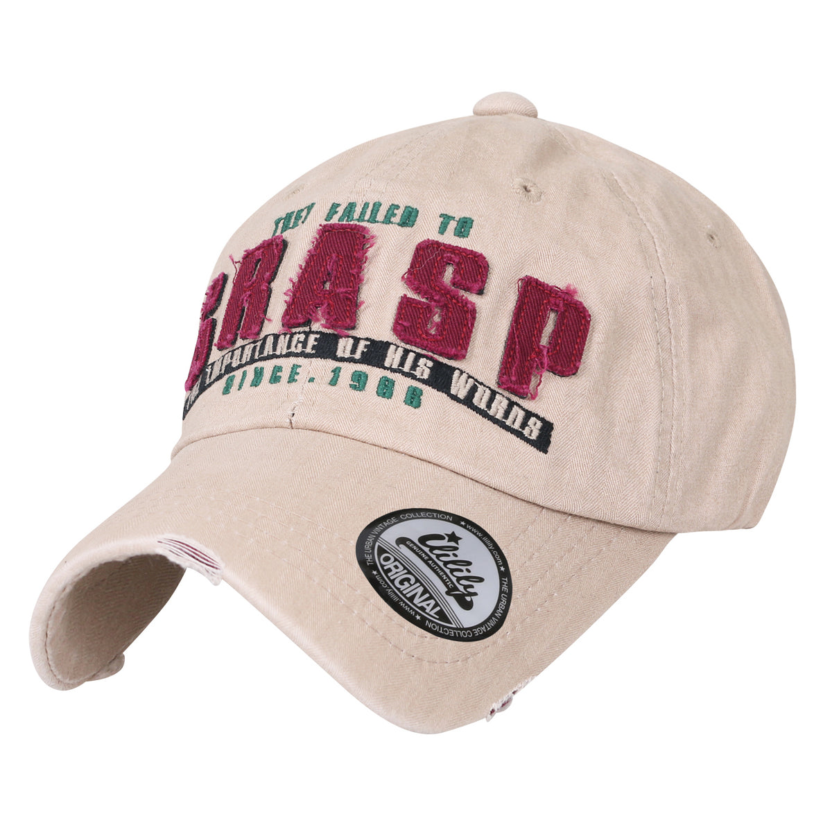 ililily Washed Cotton GRASP Letter Patch Vintage Trucker Hat Casual Baseball Cap
