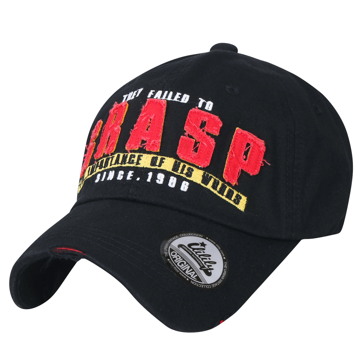 ililily Washed Cotton GRASP Letter Patch Vintage Trucker Hat Casual Baseball Cap