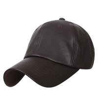 ililily Solid Color Faux Leather Baseball Cap Adjustable Casual Trucker Hat