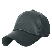 ililily Solid Color Faux Leather Baseball Cap Adjustable Casual Trucker Hat