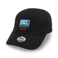 ililily Pick Embroidered Panel Camp Hat Solid Color Cotton Flat Brim Cadet Cap