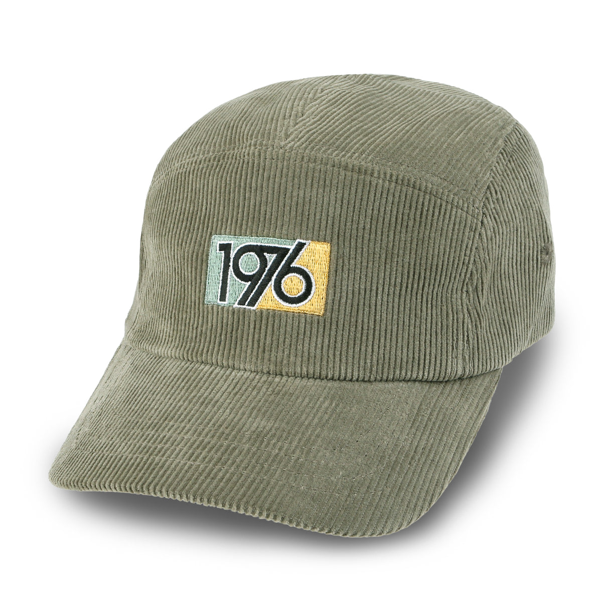 ililily 1976 Embroidered Panel Camp Hat Solid Color Cotton Corduroy Cadet Cap