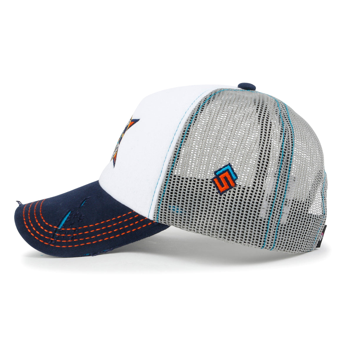 ililily X Rooftop Space Colorful Retro Embroidery Mesh Trucker Baseball Cap