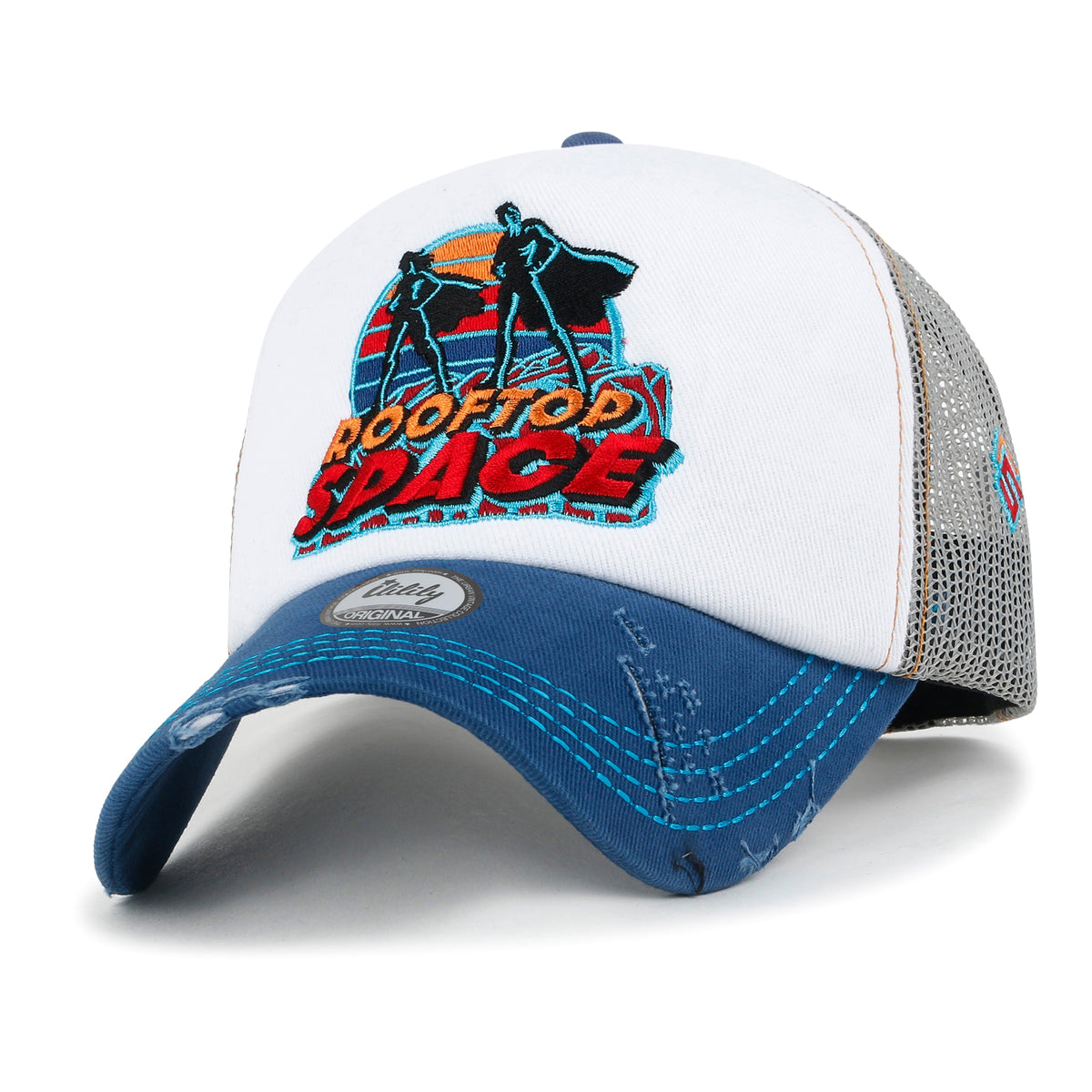ililily X Rooftop Space Colorful Retro Embroidery Mesh Trucker Baseball Cap