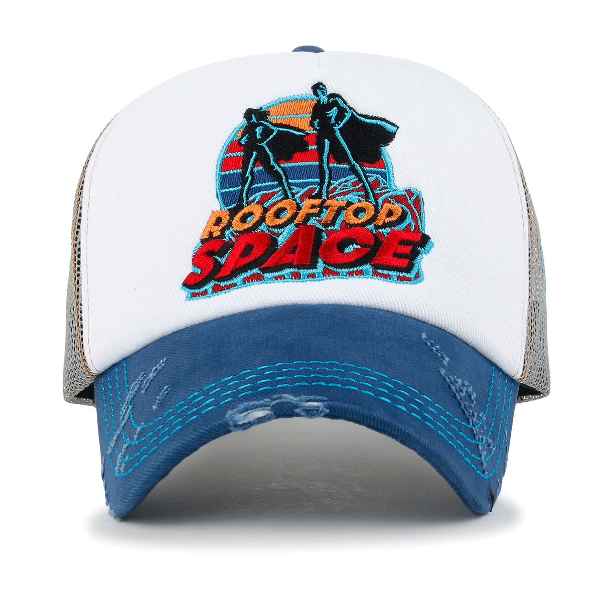 ililily X Rooftop Space Colorful Retro Embroidery Mesh Trucker Baseball Cap