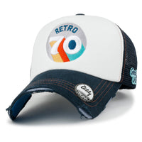 ililily Retro Embroidery Baseball Cap Vintage Distressed Cotton Sponge Trucker Hat