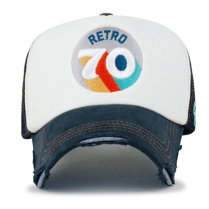 ililily Retro Embroidery Baseball Cap Vintage Distressed Cotton Sponge Trucker Hat