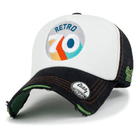 ililily Retro Embroidery Baseball Cap Vintage Distressed Cotton Sponge Trucker Hat
