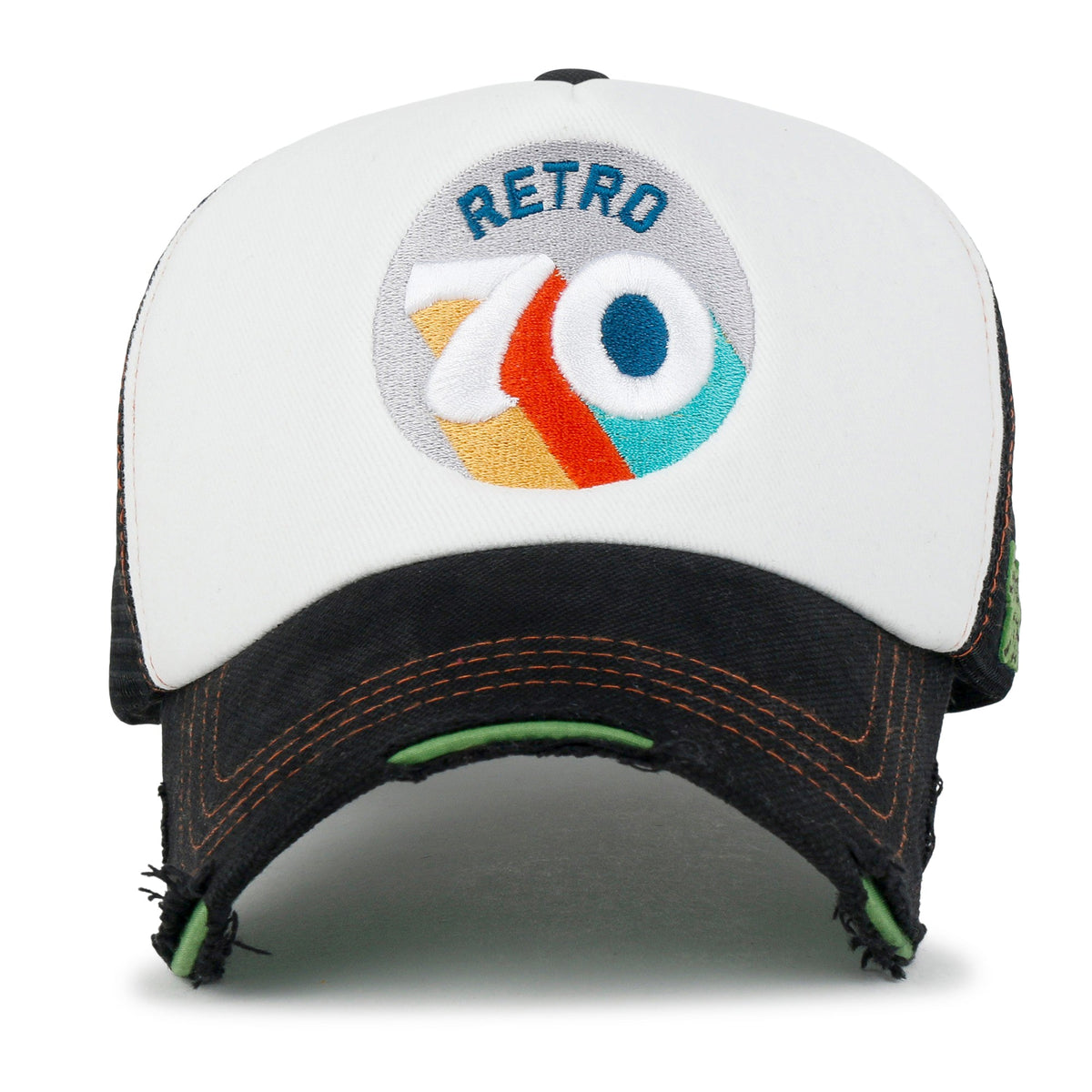 ililily Retro Embroidery Baseball Cap Vintage Distressed Cotton Sponge Trucker Hat