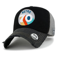 ililily Retro Embroidery Baseball Cap Vintage Distressed Cotton Sponge Trucker Hat