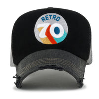 ililily Retro Embroidery Baseball Cap Vintage Distressed Cotton Sponge Trucker Hat