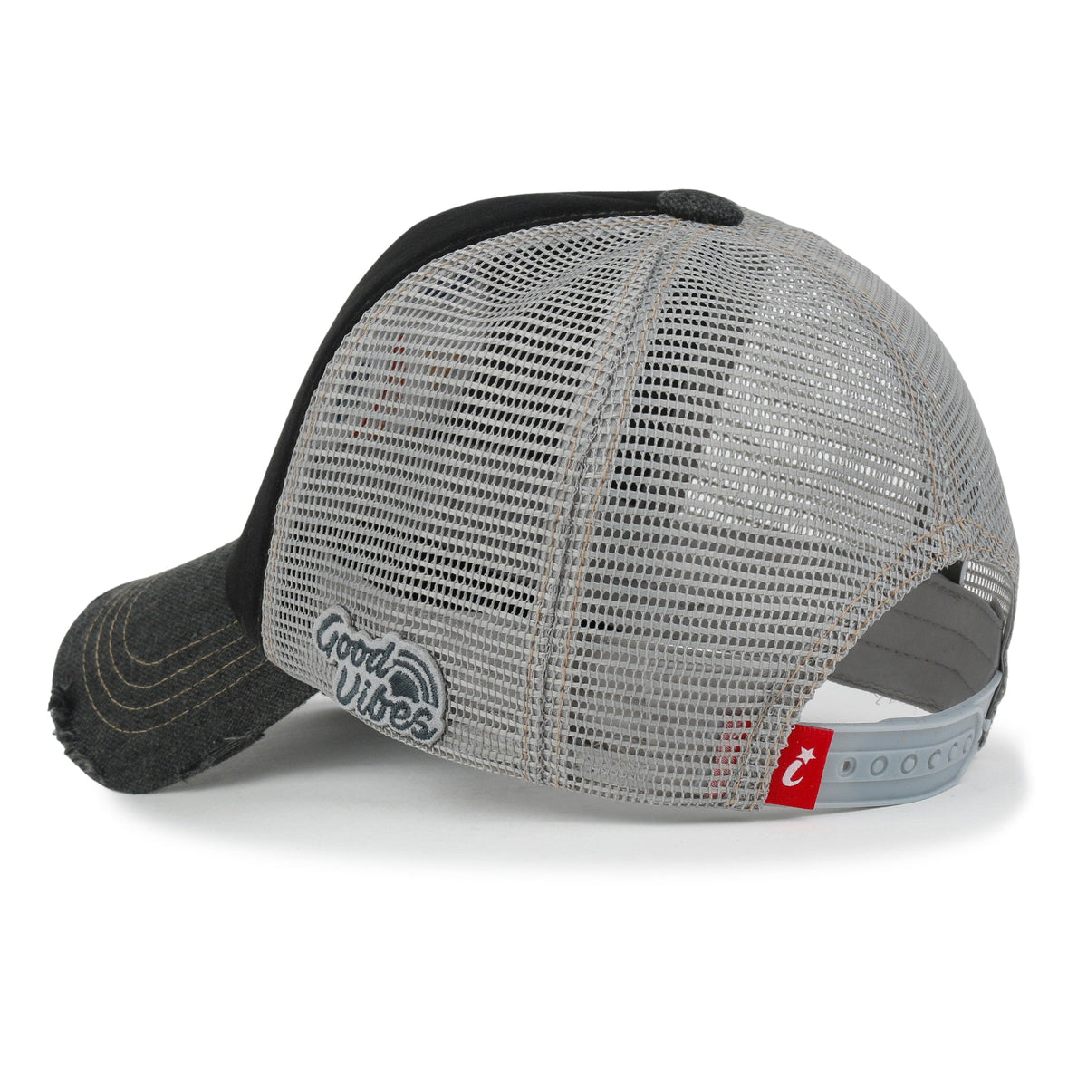 ililily Retro Embroidery Baseball Cap Vintage Distressed Cotton Sponge Trucker Hat
