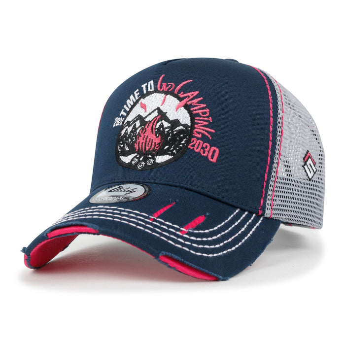 ililily Time To Embroidered Baseball Cap Colorful Stitch Mesh Trucker Hat