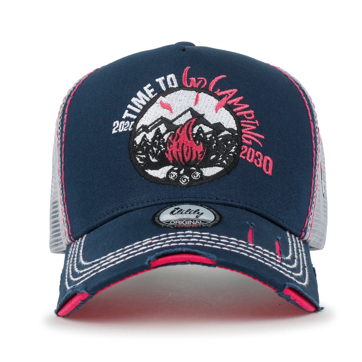 ililily Time To Embroidered Baseball Cap Colorful Stitch Mesh Trucker Hat