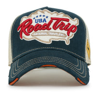 ililily Premium ROAD TRIP Map Embroidery Trucker Hat Vintage Style Baseball Cap