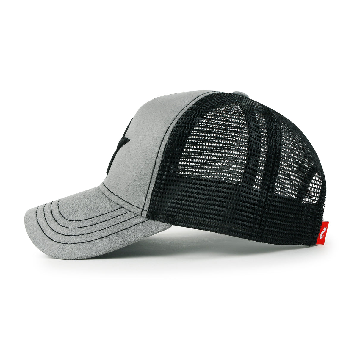 ililily PREMIUM Star Embroidery Baseball Cap Faux Suede Trucker Hat
