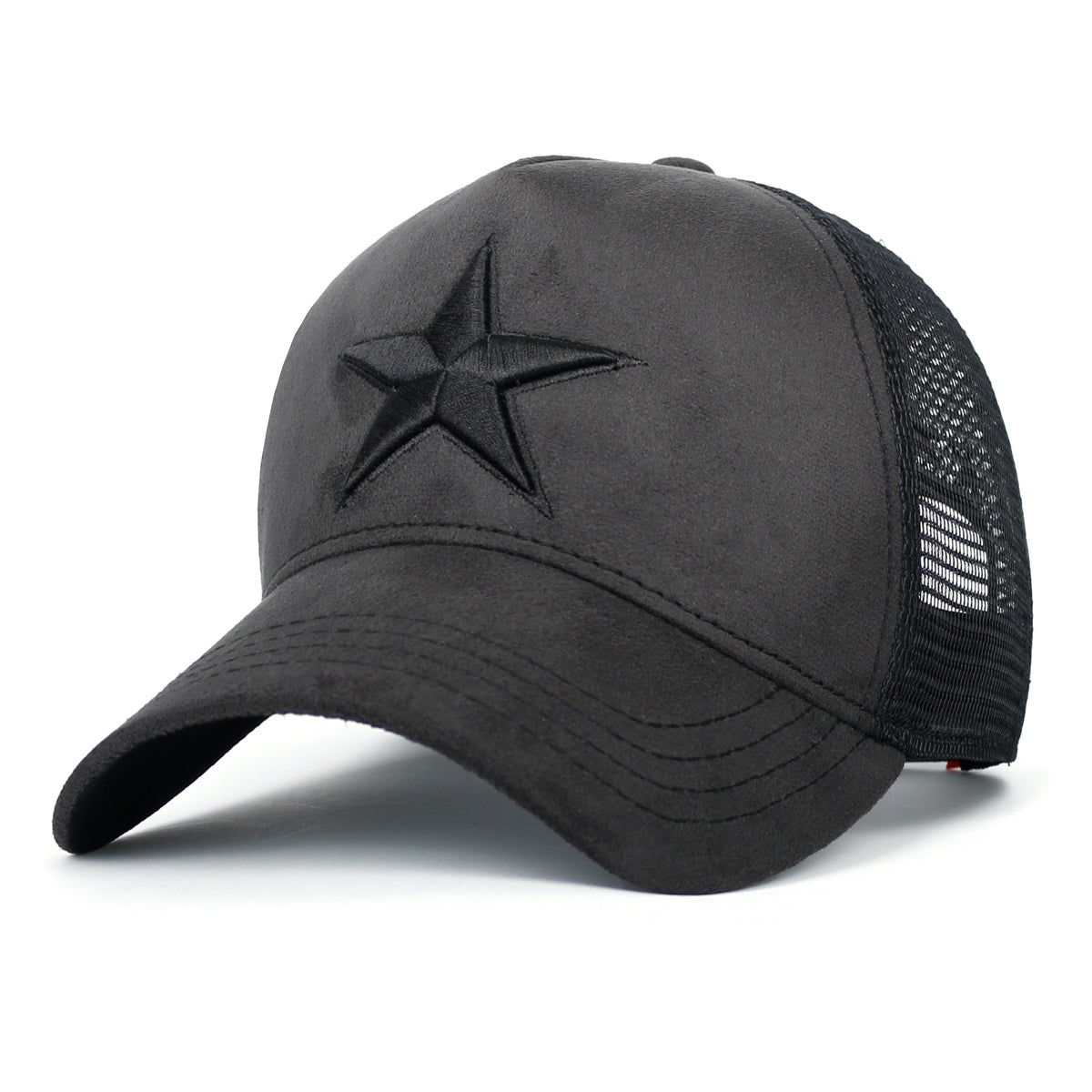 ililily PREMIUM Star Embroidery Baseball Cap Faux Suede Trucker Hat