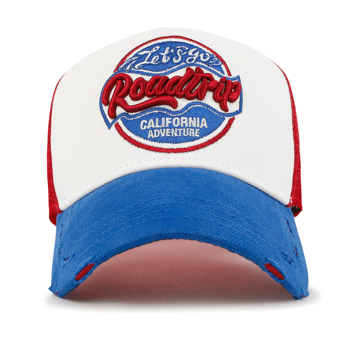 ililily Premium ROAD TRIP Round Embroidery Trucker Hat Vintage Baseball Cap