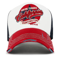 ililily PREMIUM California Huntington Round Embroidery Hat Vintage Baseball Cap