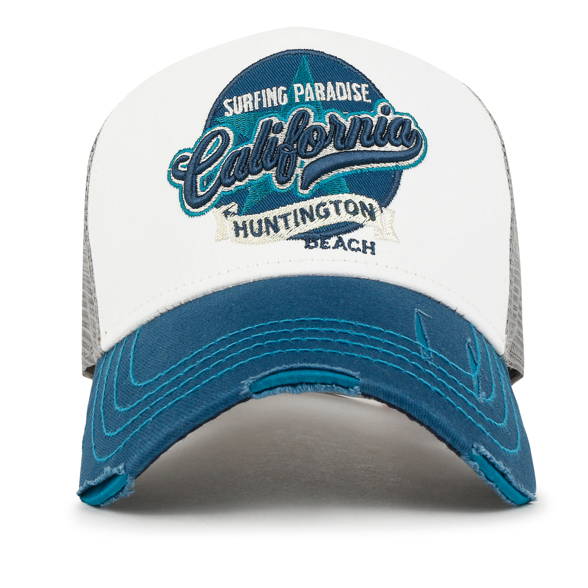 ililily PREMIUM California Huntington Round Embroidery Hat Vintage Baseball Cap