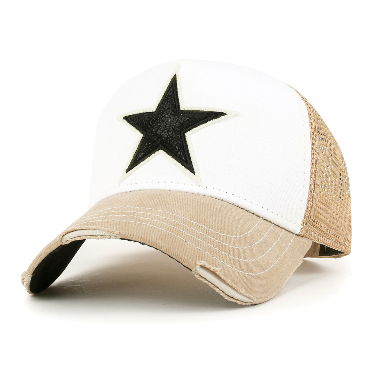 ililily PREMIUM Faux Leather Star Patch Baseball Cap Cotton Vintage Trucker Hat