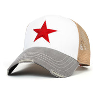 ililily PREMIUM Faux Leather Star Patch Baseball Cap Cotton Vintage Trucker Hat
