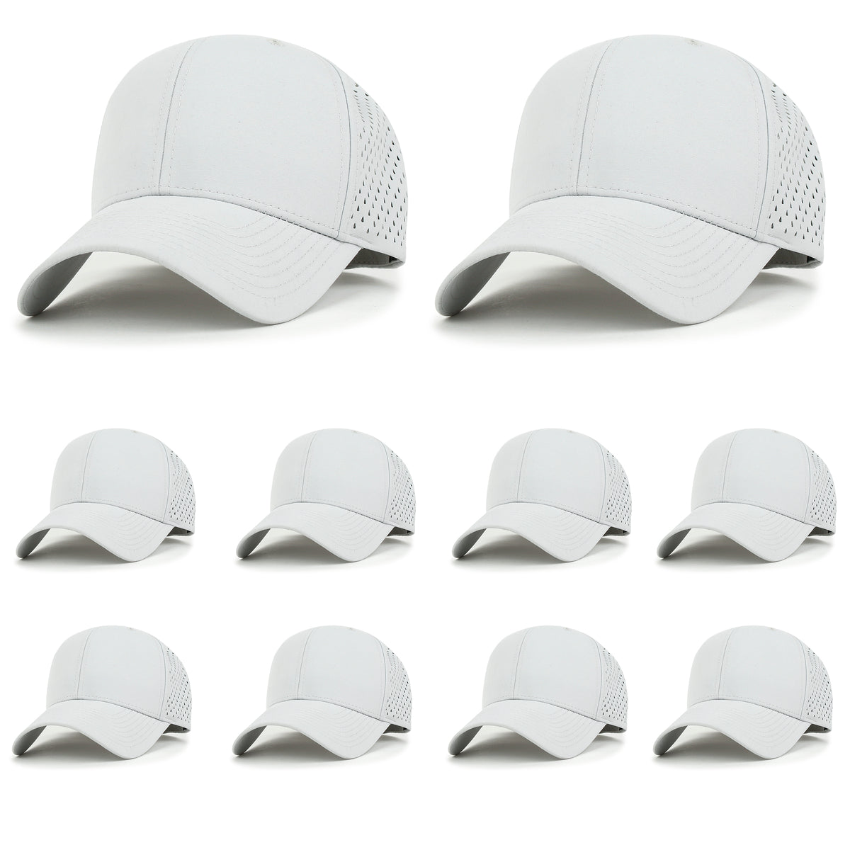 ililily 10 Bulk Pack Blank Six Panel Basic Baseball Cap Laser Cut Hole Back Hat