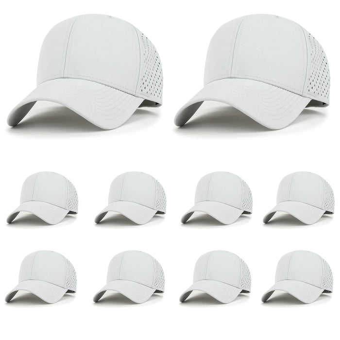 ililily 10 Bulk Pack Blank Six Panel Basic Baseball Cap Laser Cut Hole Back Hat