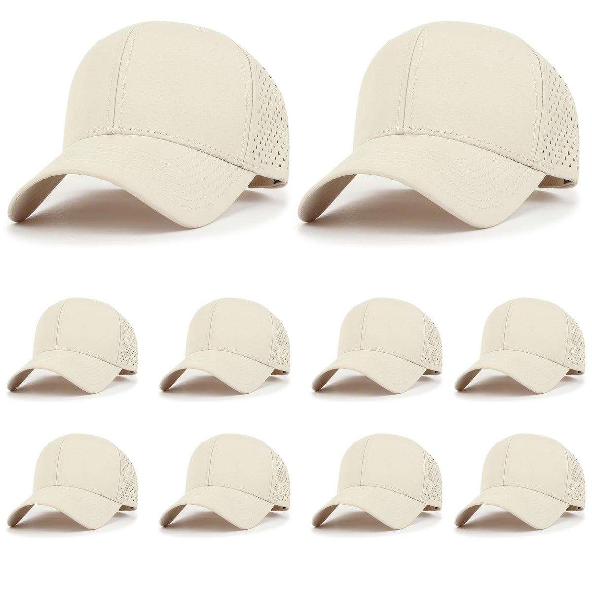ililily 10 Bulk Pack Blank Six Panel Basic Baseball Cap Laser Cut Hole Back Hat