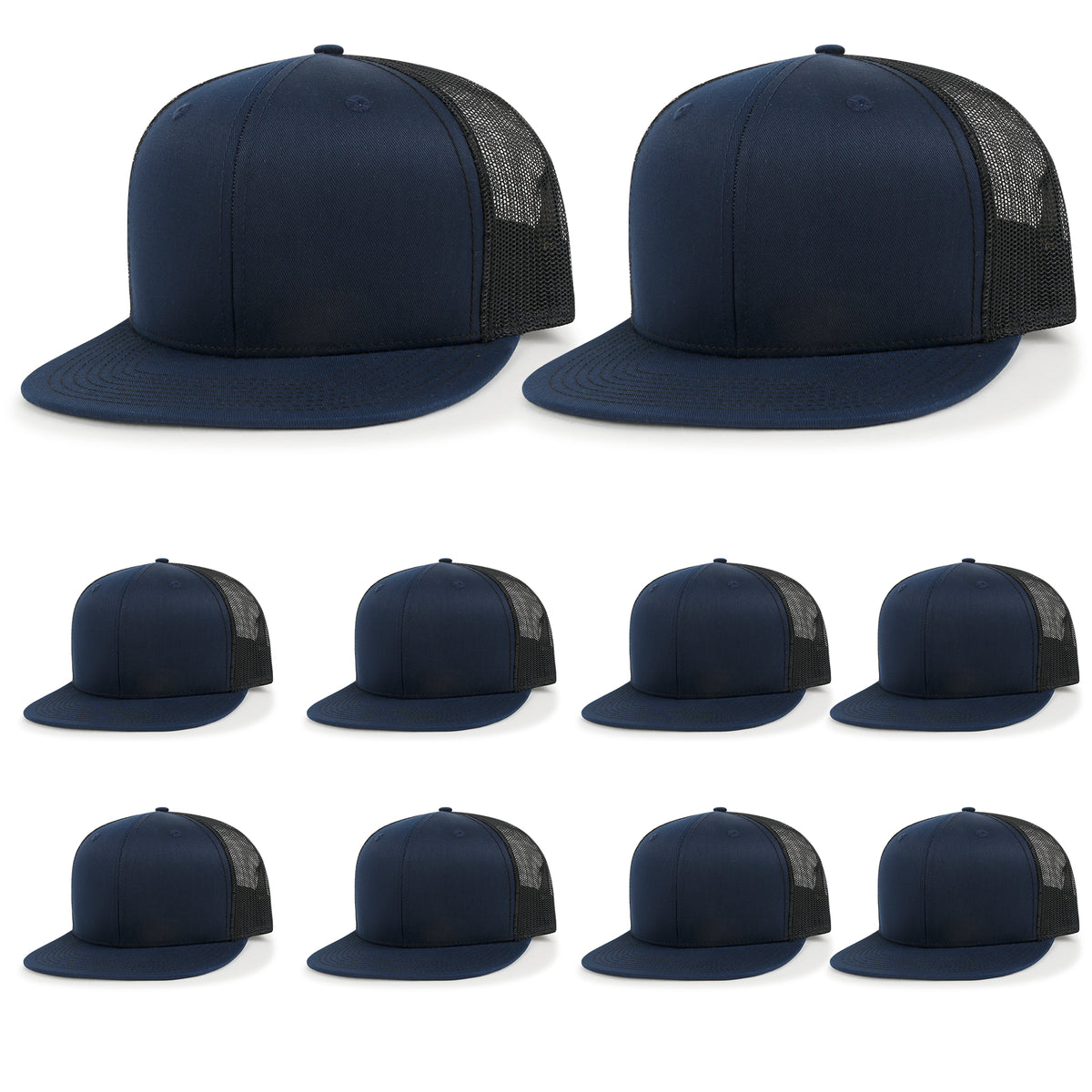 ililily 10 Bulk Pack Blank Six Panel Mesh Back Baseball Cap Basic Trucker Hat