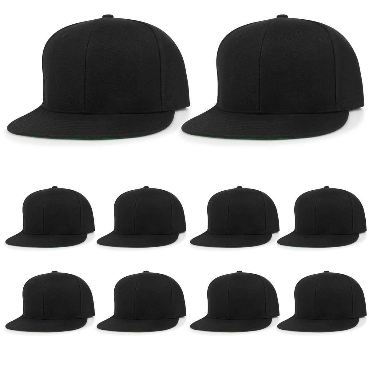 ililily 10 Bulk Pack Blank Six Panel Flat Bill Baseball Cap Basic Trucker Hat
