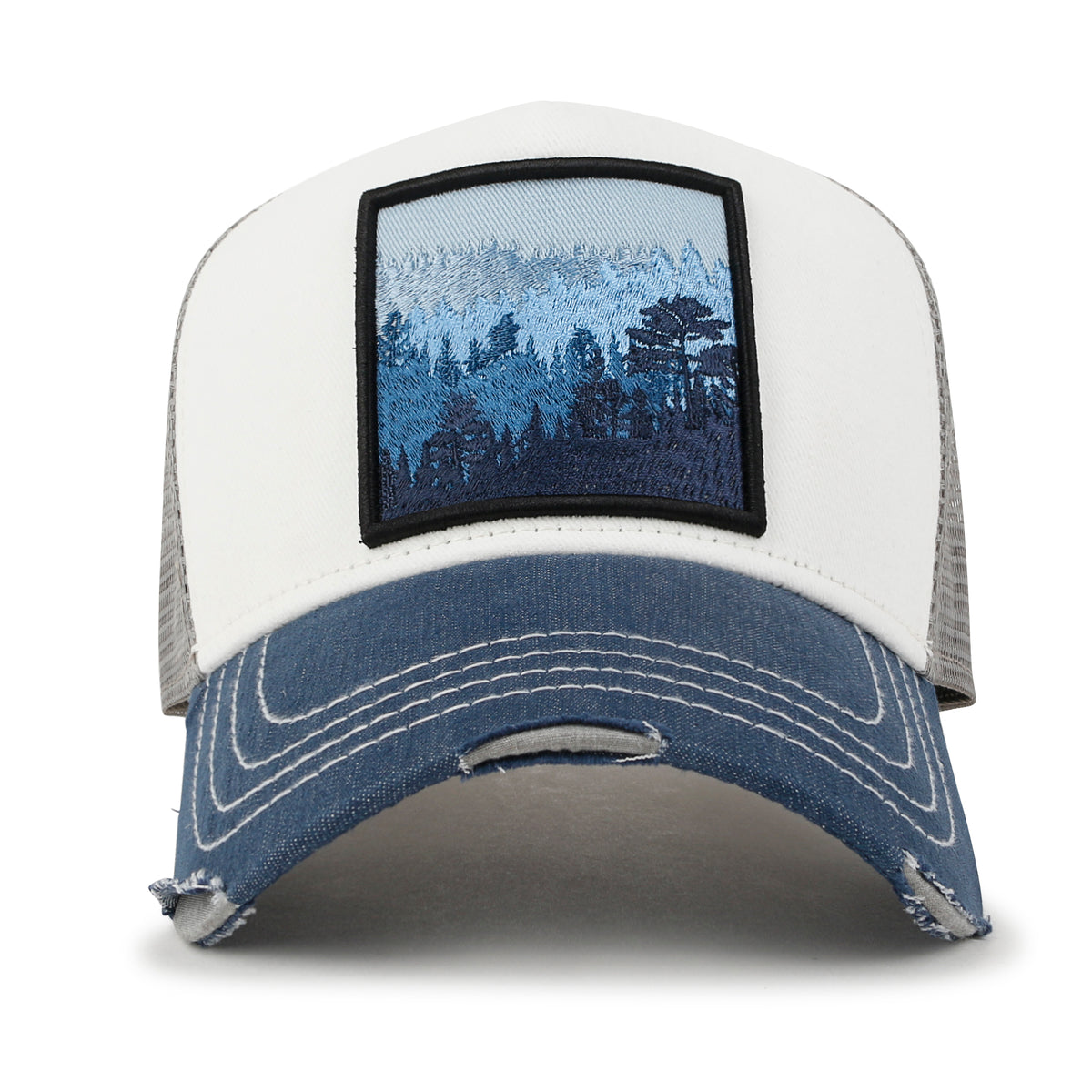 ililily PREMIUM Forest Embroidery Cotton Trucker Hat Distressed Baseball Cap