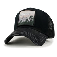 ililily PREMIUM Forest Embroidery Cotton Trucker Hat Distressed Baseball Cap