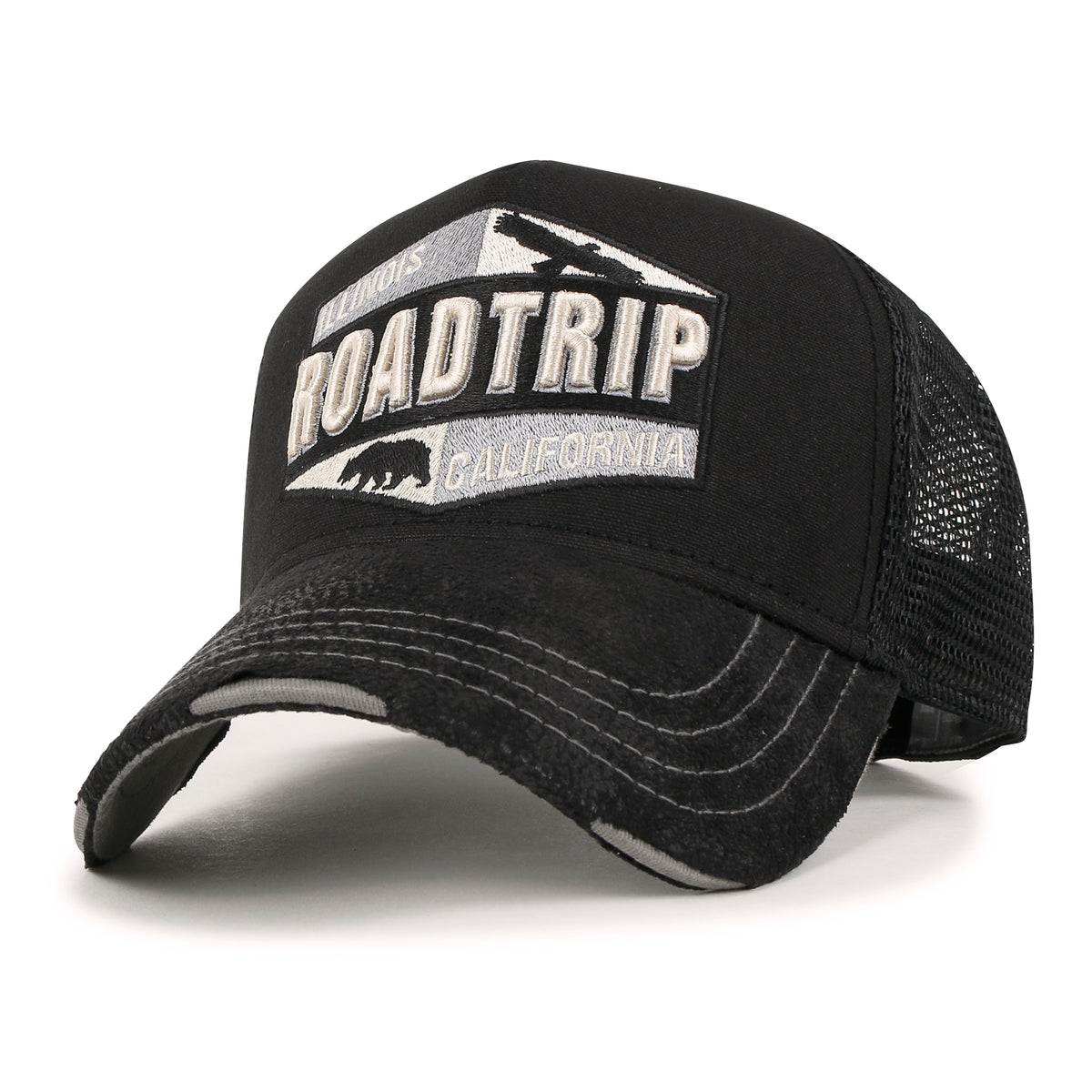 ililily Premium ROAD TRIP Embroidery Hexagon Patch Hat Vintage Baseball Cap