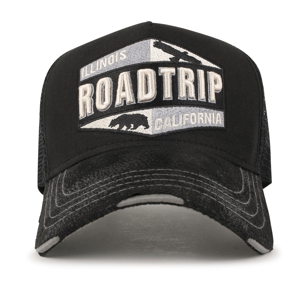 ililily Premium ROAD TRIP Embroidery Hexagon Patch Hat Vintage Baseball Cap