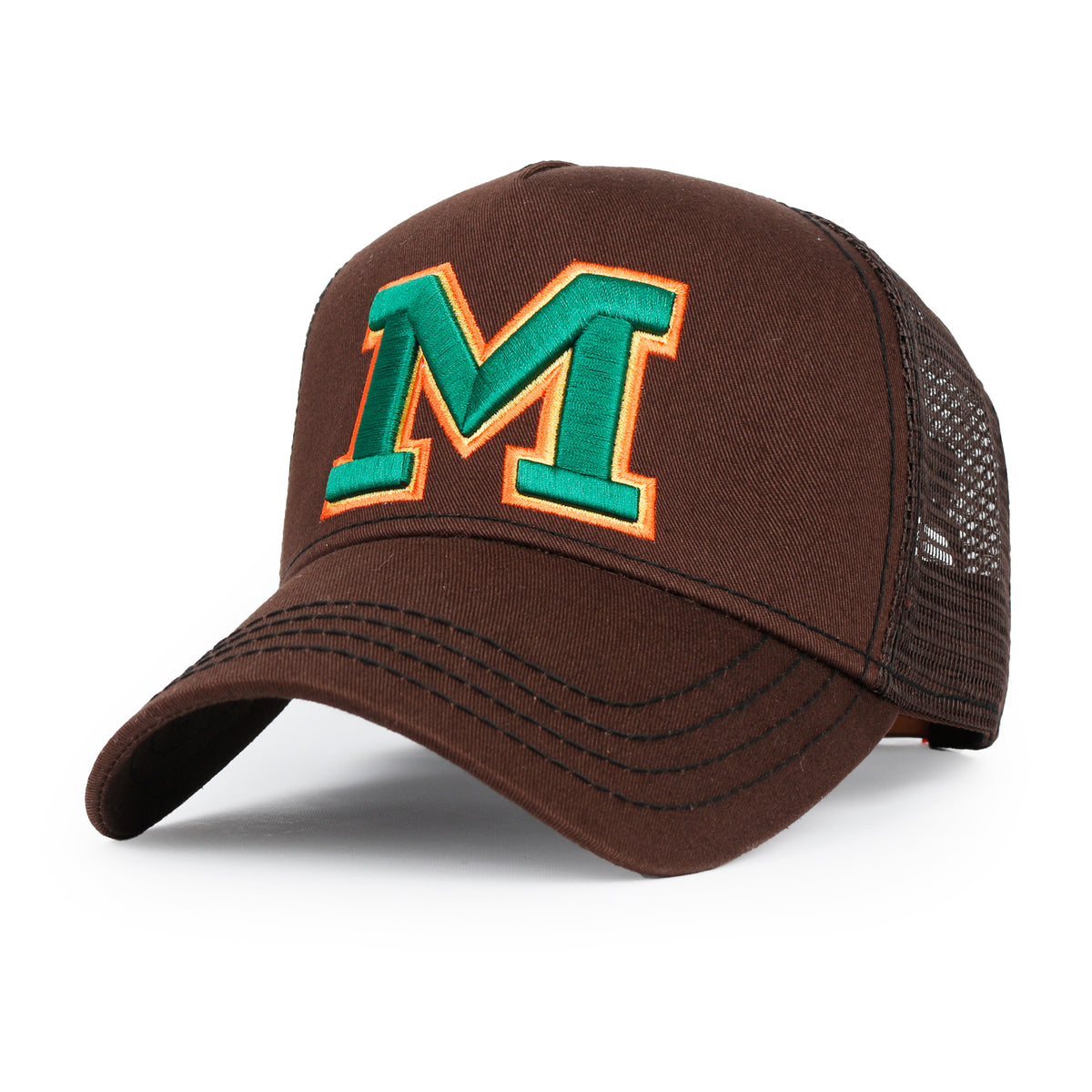 ililily PREMIUM Letter M Embroidered Cotton Trucker Cap Varsity Baseball Cap