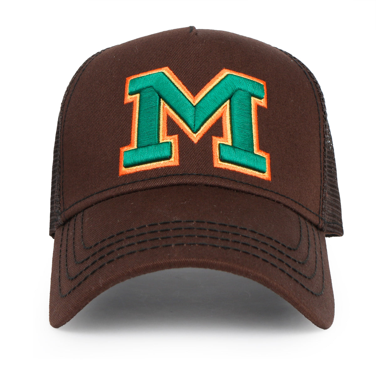 ililily PREMIUM Letter M Embroidered Cotton Trucker Cap Varsity Baseball Cap