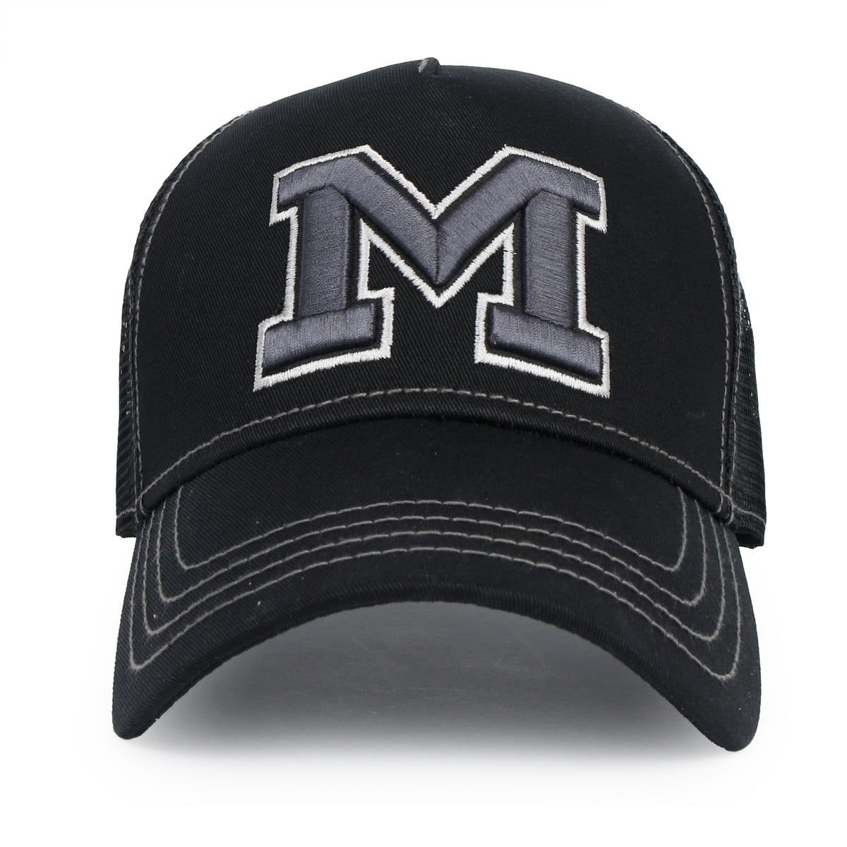 ililily PREMIUM Letter M Embroidered Cotton Trucker Cap Varsity Baseball Cap