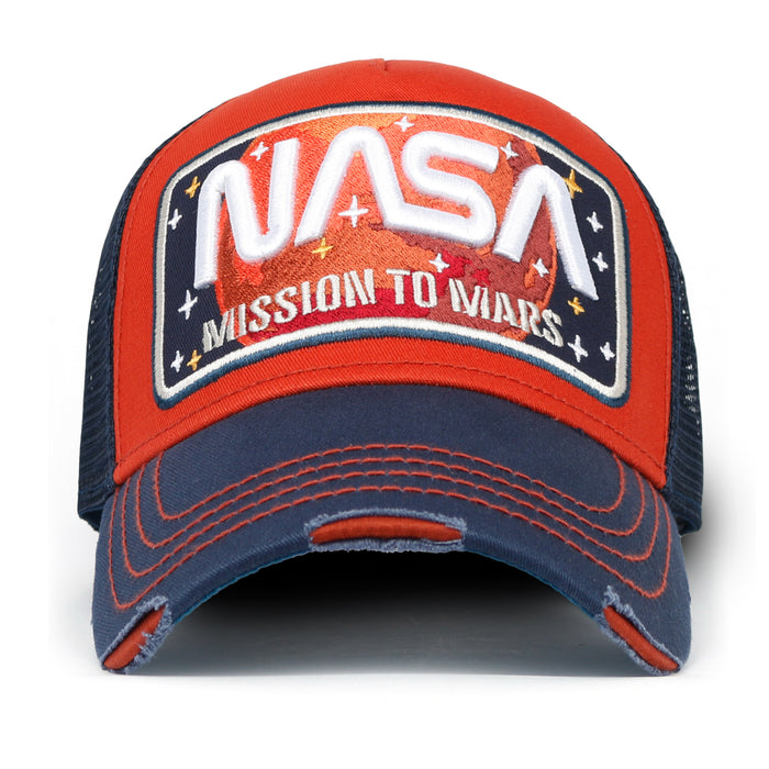 ililily PREMIUM NASA Mars Mission Embroidered Distressed Trucker Cap