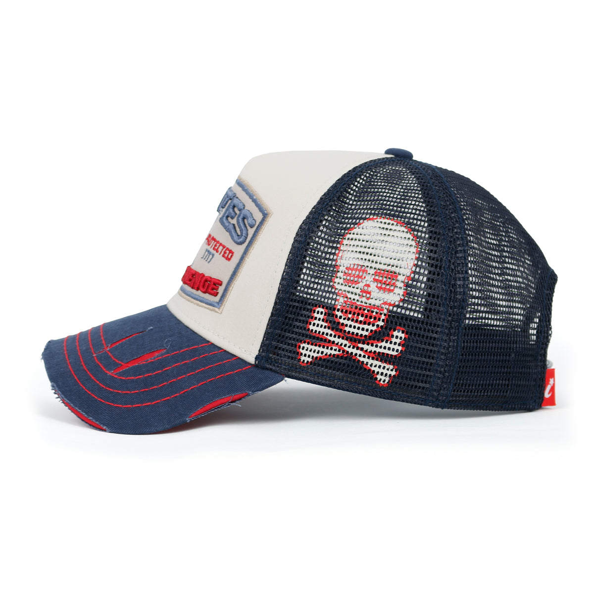 ililily PREMIUM Pirate Embroidery Distressed Trucker Hat Casual Baseball Cap