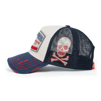 ililily PREMIUM Pirate Embroidery Distressed Trucker Hat Casual Baseball Cap