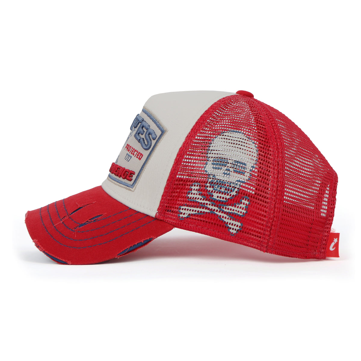 ililily PREMIUM Pirate Embroidery Distressed Trucker Hat Casual Baseball Cap