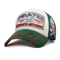 ililily PREMIUM Pirate Embroidery Distressed Trucker Hat Casual Baseball Cap