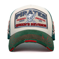 ililily PREMIUM Pirate Embroidery Distressed Trucker Hat Casual Baseball Cap