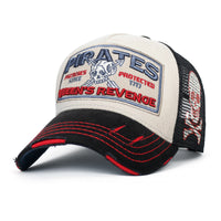 ililily PREMIUM Pirate Embroidery Distressed Trucker Hat Casual Baseball Cap